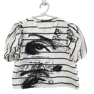 SOLD Upcycled Zara white black stripes blouse